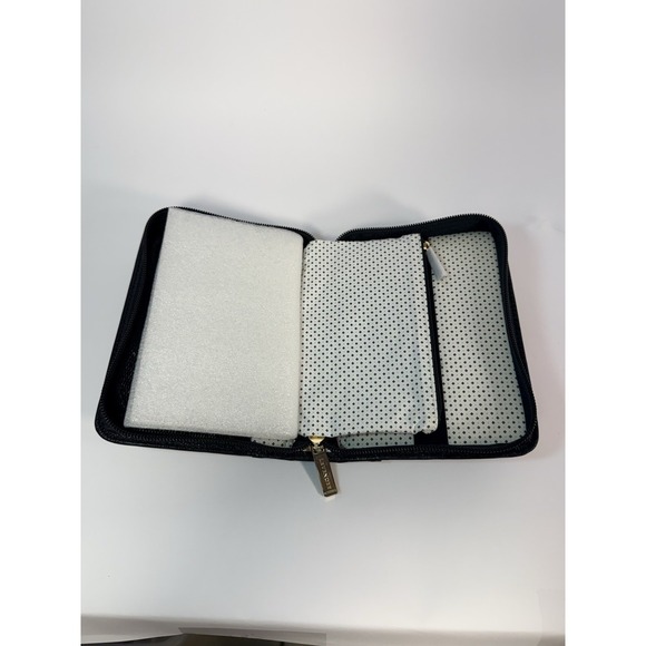 Levenger Black & White Leather Travel Organizer Tech Accessories Storage Case - Picture 3 of 14